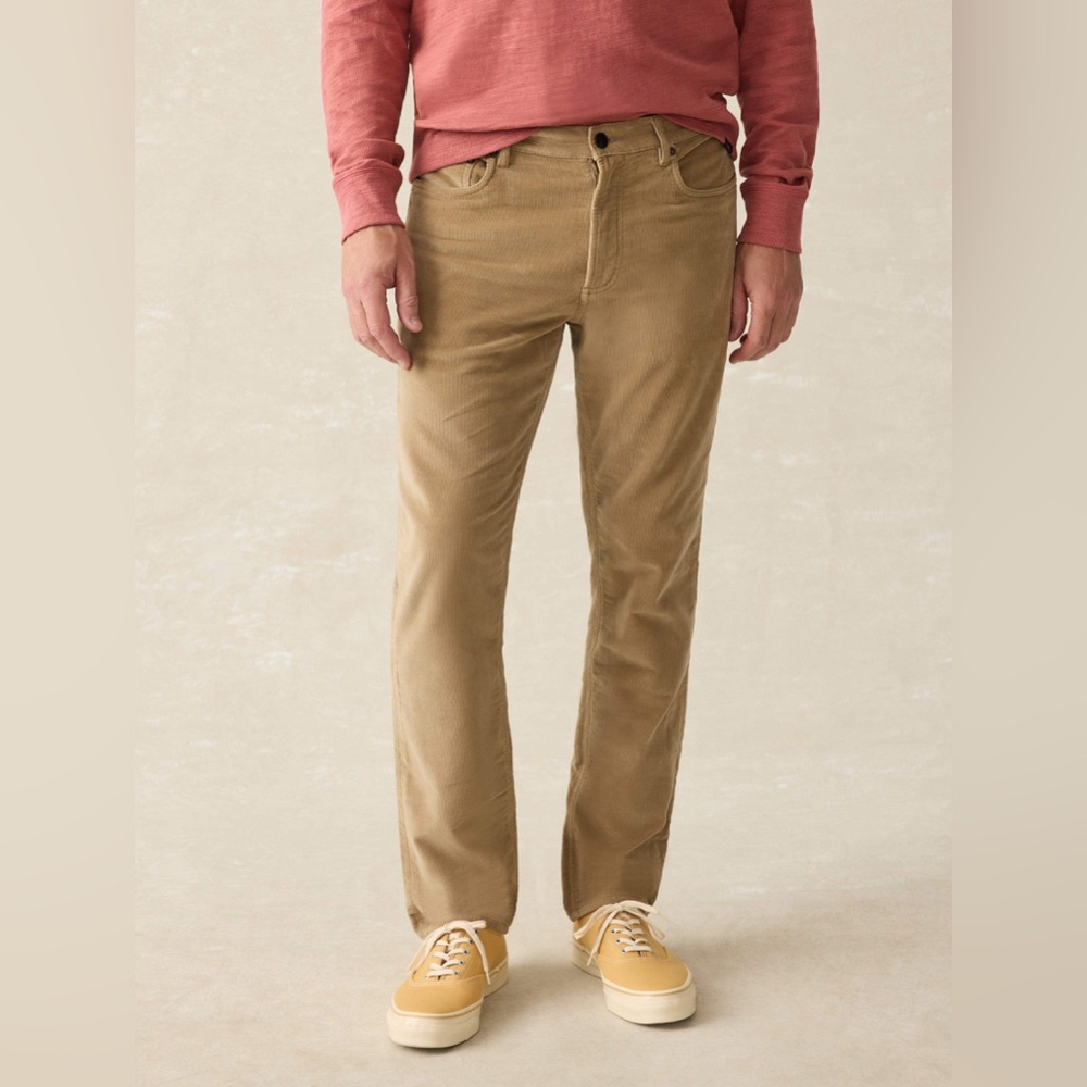 Faherty Barley Stretch Terry Corduroy Five Pocket Pant Size 33 x 32 Tan